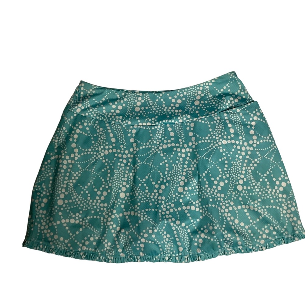 X by Gottex Womens Teal‎ White Polka Dot Ruffle Athletic Skort Size Medium